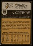 1973 Topps #502 Bobby Valentine Back Thumbnail
