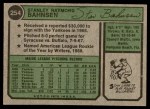 1974 Topps #254 Stan Bahnsen Back Thumbnail