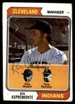 1974 Topps #521 - Ken Aspromonte / Clay Bryant / Tony Pacheco Indians Leaders Front Thumbnail