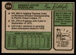 1974 Topps #584 Ken Rudolph Back Thumbnail