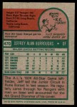 1975 Topps #470 Jeff Burroughs Back Thumbnail