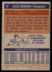 1972 Topps #70 Jack Marin Back Thumbnail