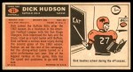 1965 Topps #31 Dick Hudson Back Thumbnail