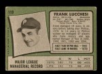 1971 Topps #119 Frank Lucchesi Back Thumbnail