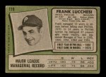 1971 Topps #119 Frank Lucchesi Back Thumbnail
