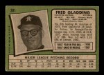 1971 Topps #381 Fred Gladding Back Thumbnail