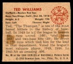 1950 Bowman #98 Ted Williams Back Thumbnail