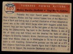 1957 Topps #407 - Mickey Mantle / Yogi Berra Yankees' Power Hitters Back Thumbnail
