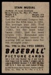 1952 Bowman #196 Stan Musial Back Thumbnail