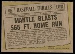 1961 Topps #406 - Mickey Mantle Baseball Thrills Back Thumbnail