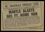 1961 Topps #406 - Mickey Mantle Baseball Thrills Back Thumbnail