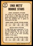 1968 Topps #177 - Nolan Ryan / Jerry Koosman Mets Rookies Back Thumbnail
