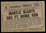 1961 Topps #406 - Mickey Mantle Baseball Thrills Back Thumbnail
