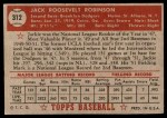 1952 Topps #312 Jackie Robinson Back Thumbnail
