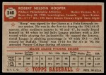 1952 Topps #340 Bob Hooper Back Thumbnail