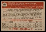 1952 Topps #362 Ken Heintzelman Back Thumbnail