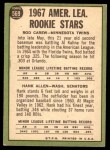 1967 Topps #569 - Rod Carew / Hank Allen A.L. Rookies Back Thumbnail