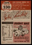 1953 Topps #230 Johnny Lindell Back Thumbnail
