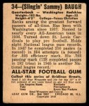 1948 Leaf #34 Sammy Baugh Back Thumbnail