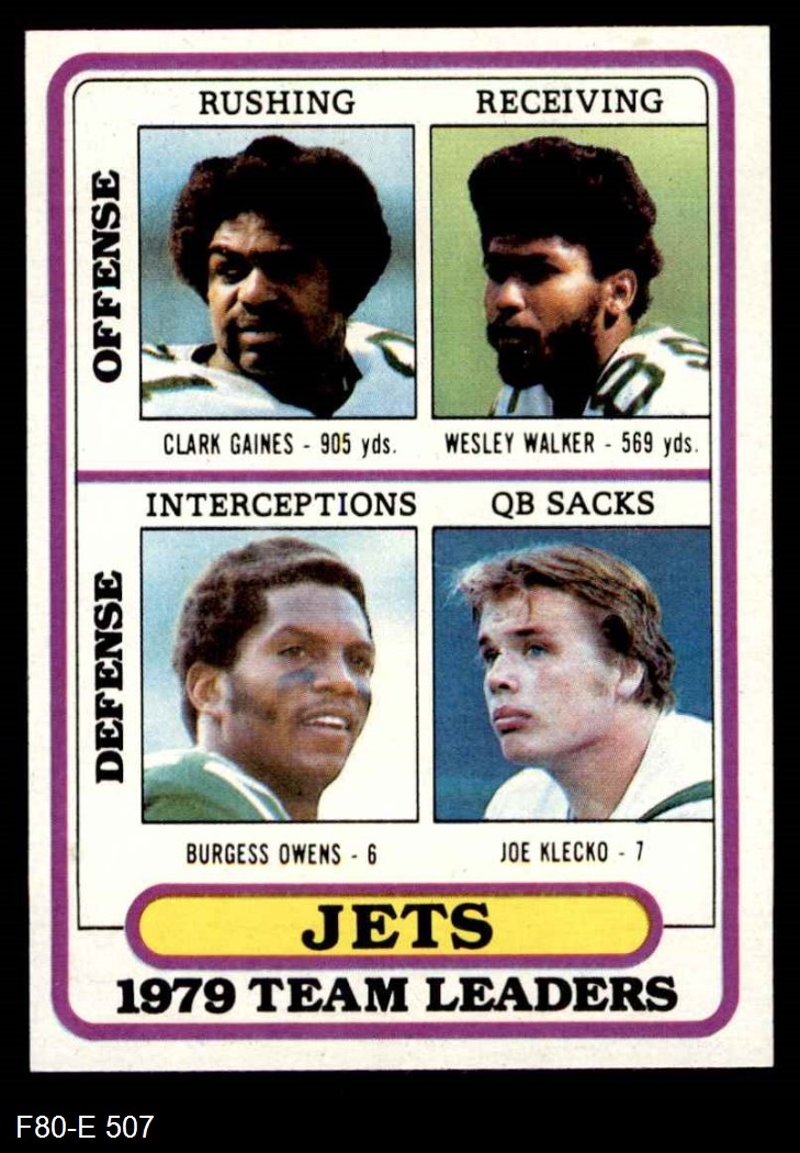 1980 Topps #507 Jets Leaders & Checklist Clark Gaines / Wesley Walker ...