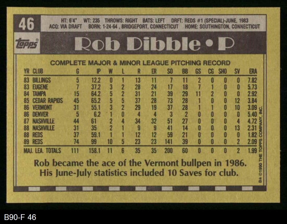 1990 Topps #46 Rob Dibble - NM-MT