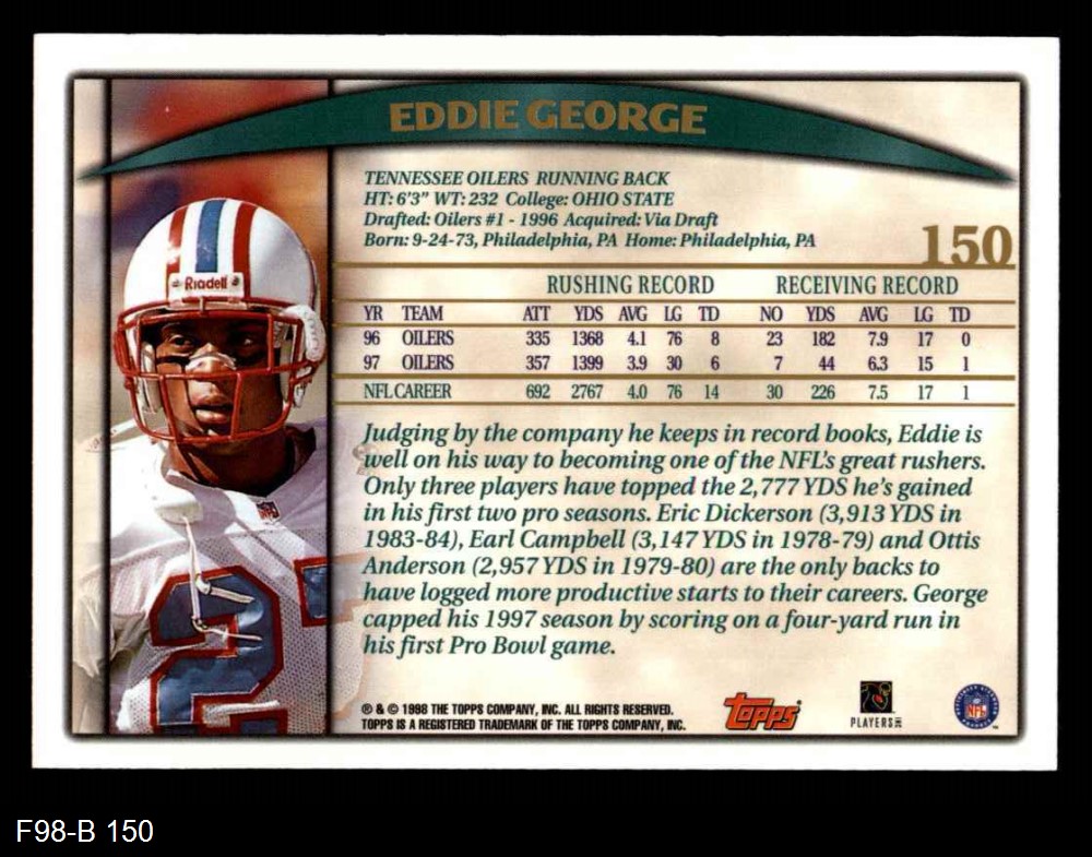 Starting Lineup EDDIE GEORGE 1998 Tennessee Oilers football sports –  ActionFiguresandComics