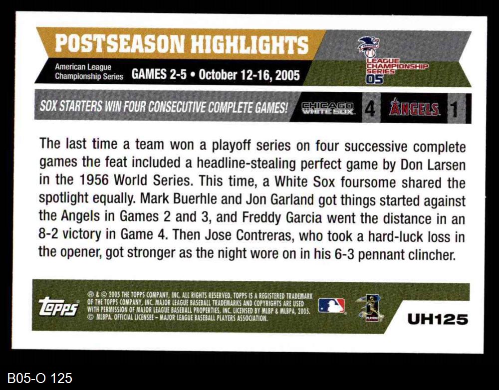  2005 Topps # 125 Postseason Highlights Freddy Garcia/Jose  Contreras Chicago White Sox (Baseball Card) NM/MT White Sox : Collectibles  & Fine Art