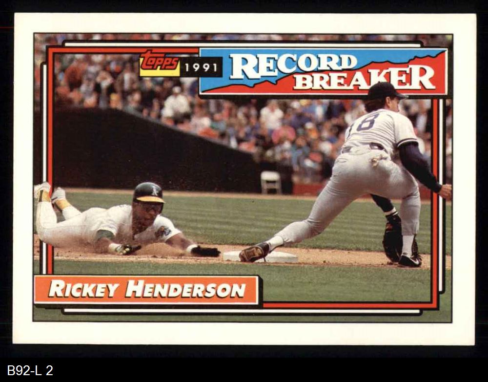 1992 Topps 2 Record Breaker Rickey Henderson 