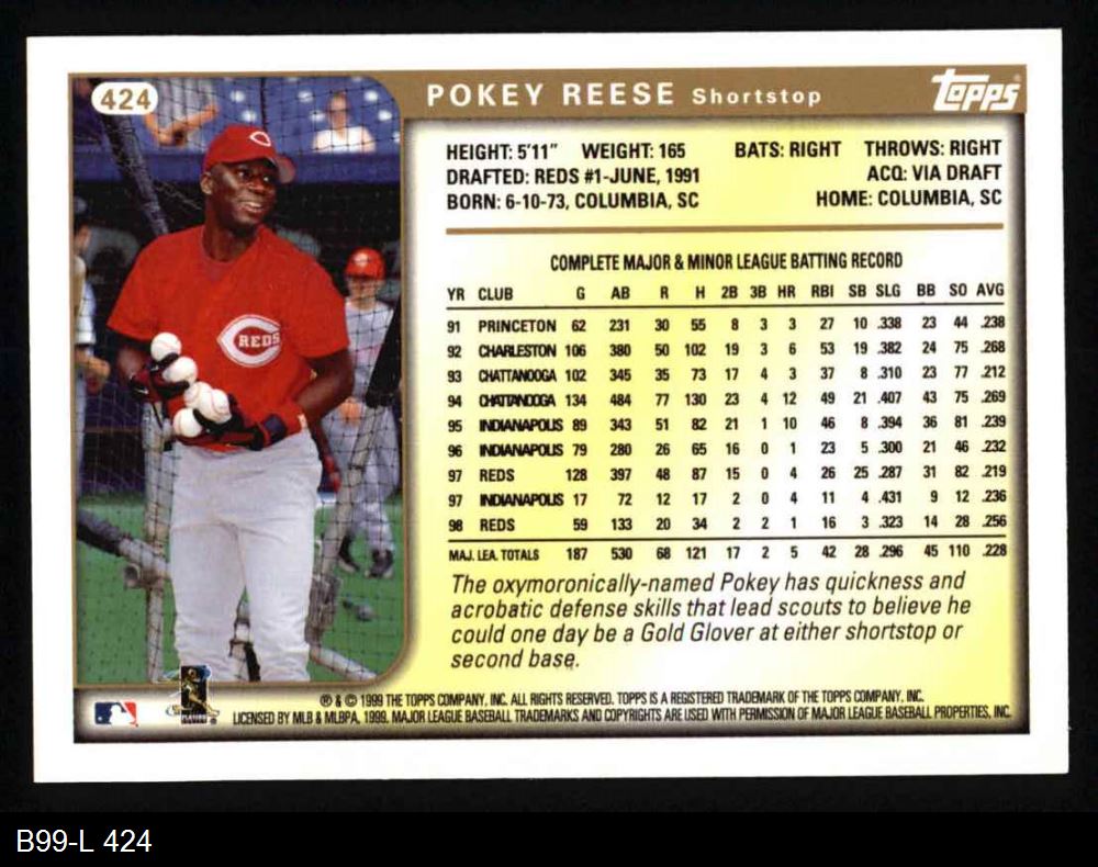 1999 Topps #424 Pokey Reese 8 - NM/MT