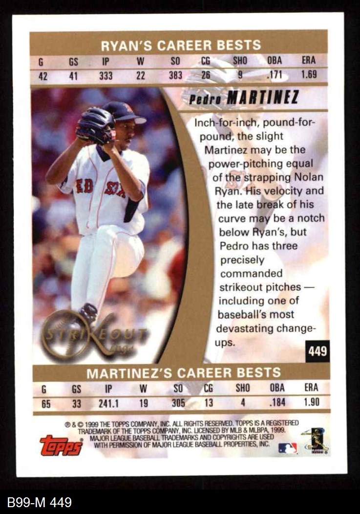 Pedro Martinez baseball card (Boston Red Sox) 1999 Topps #449