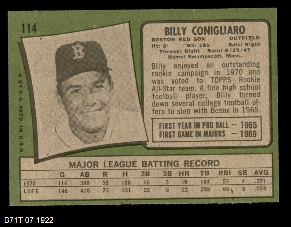 1971 Topps #114 Billy Conigliaro