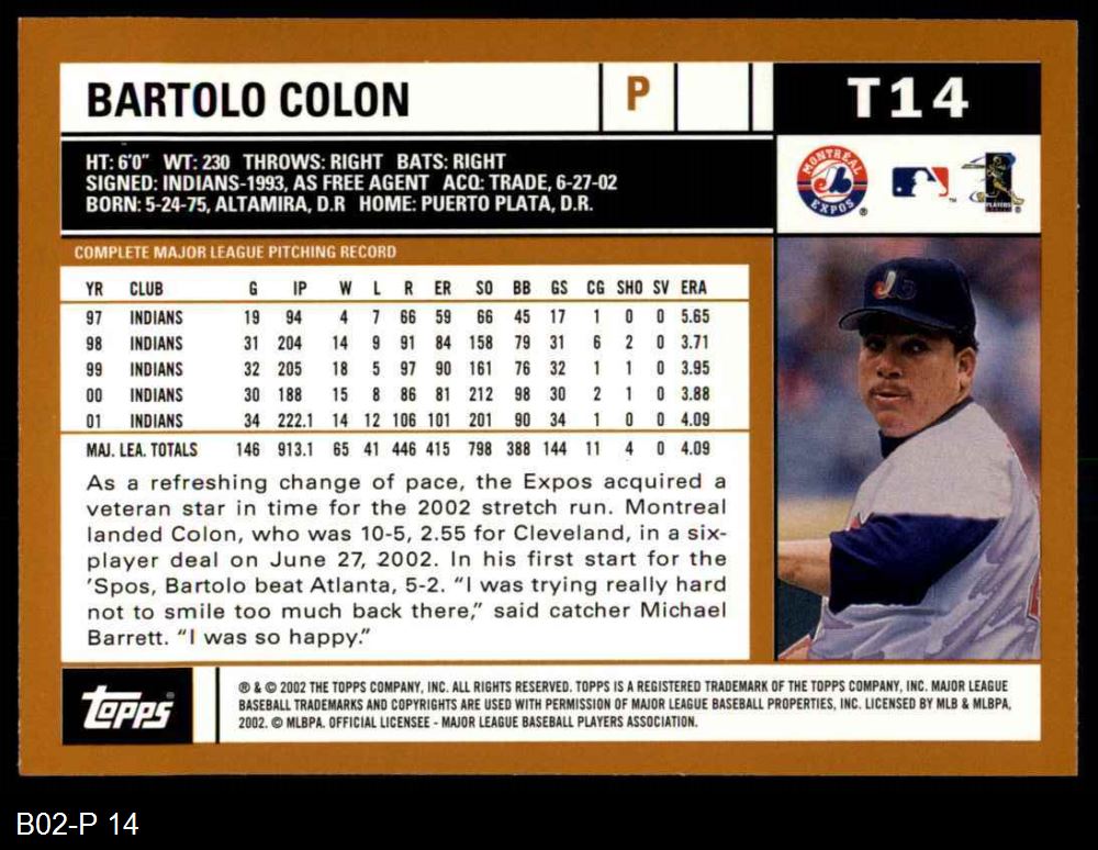 2002 Topps Traded Baseball T14 Bartolo Colon