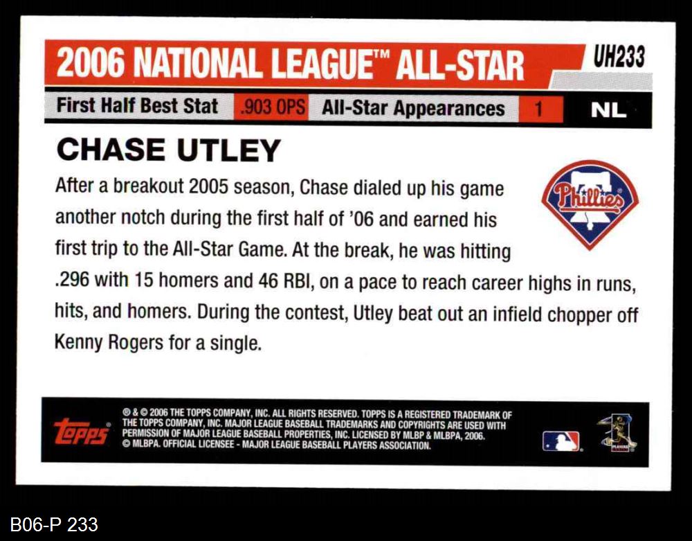 Chase Utley 2006 Season Baseball Sports Trading Cards