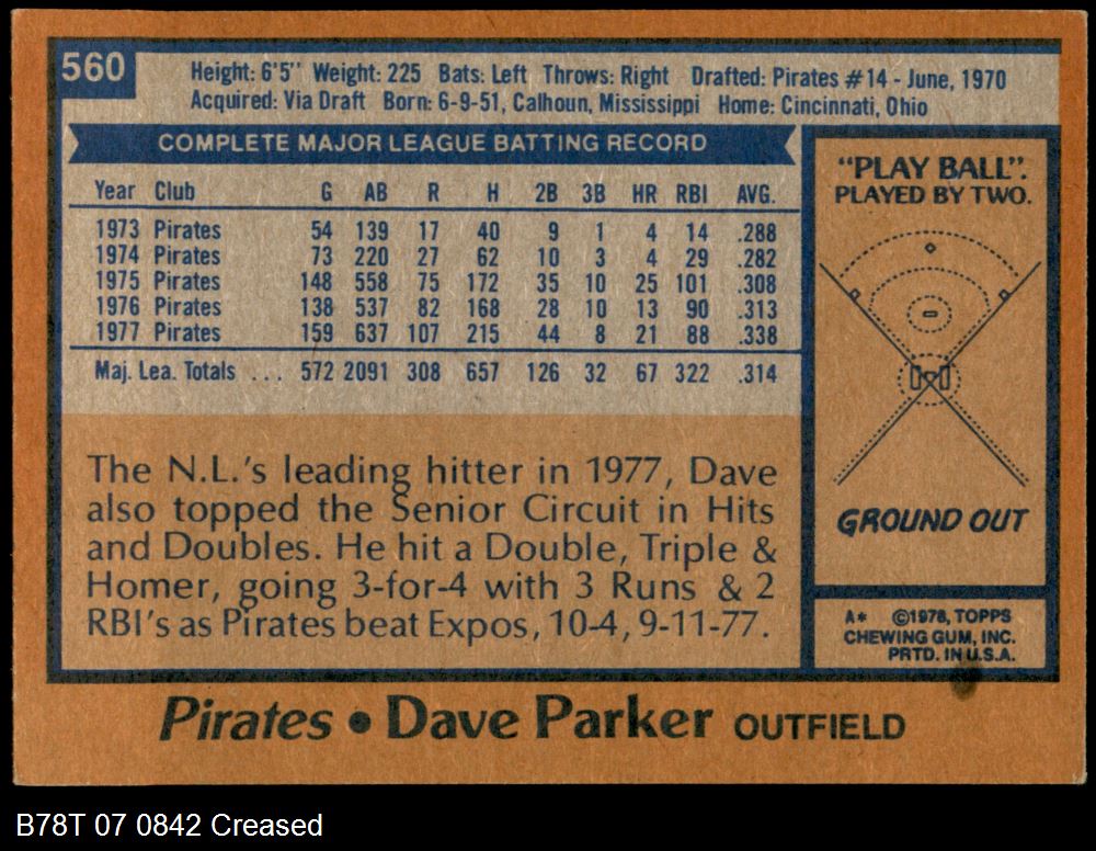 1978 Topps #560 Dave Parker