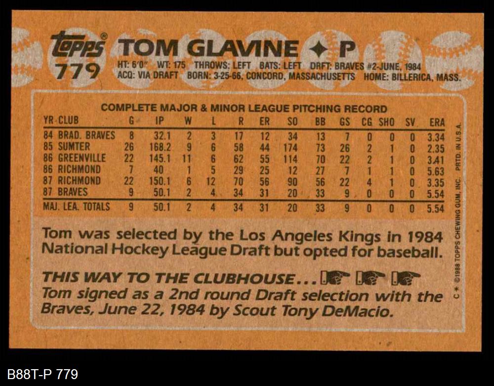 1988 Topps Tom Glavine Rookie Card #779