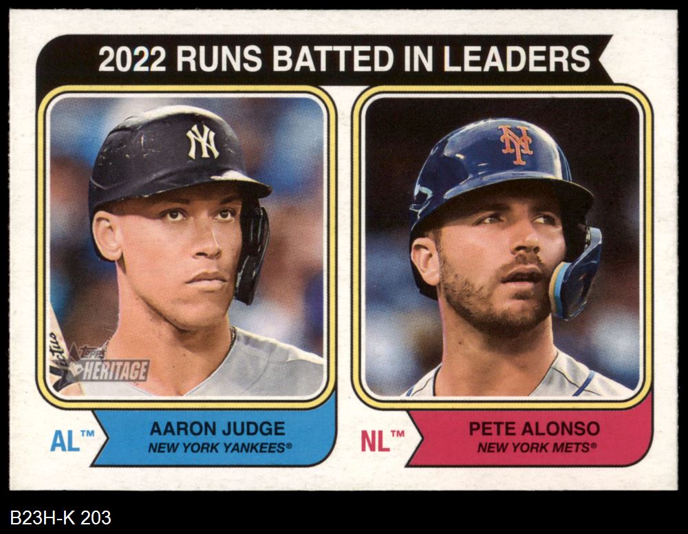 Aaron Judge Pete Alonso 2023 Topps Heritage RBI Leaders #203 Yankees Mets