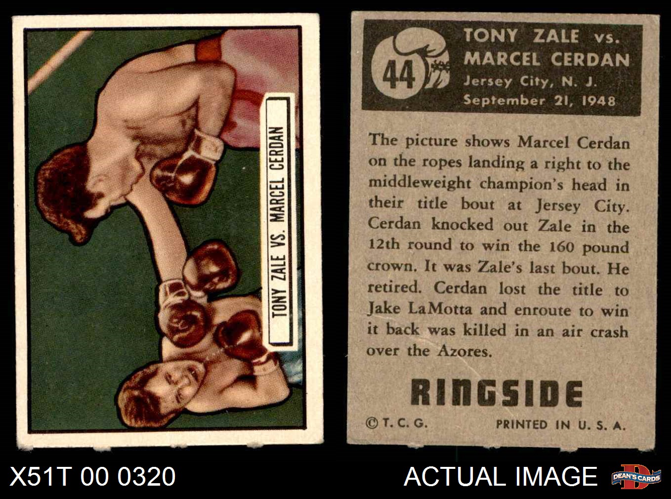 1951 Topps Ringside Tony Zale Marcel Cerdan #44 