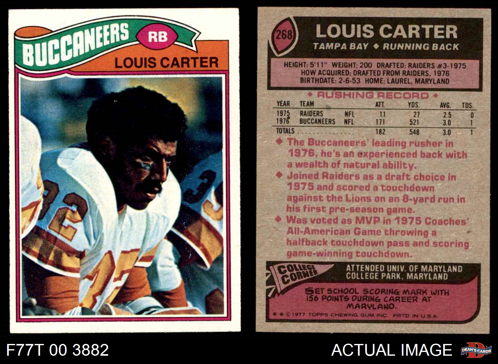 1977 Topps #268 Louis Carter Buccaneers Maryland 7 - NM | eBay