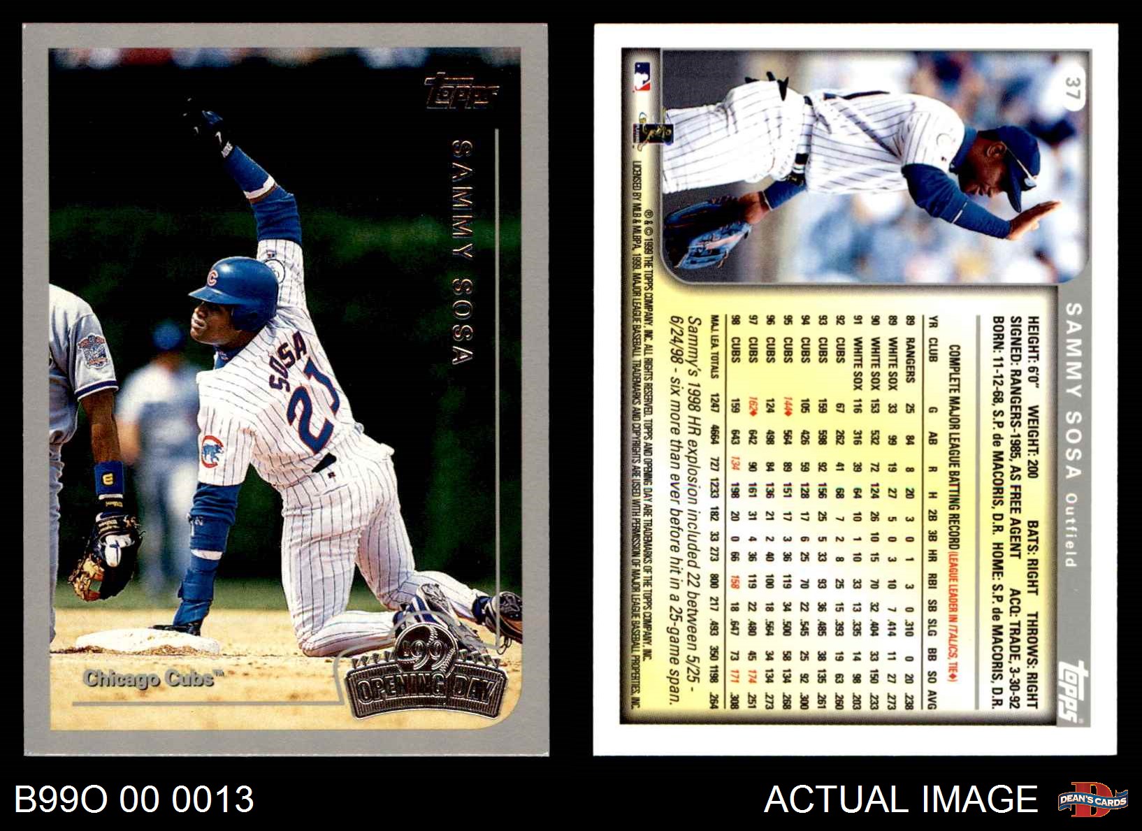 1999 Topps Opening Day 37 Sammy Sosa Cubs Nm Mt