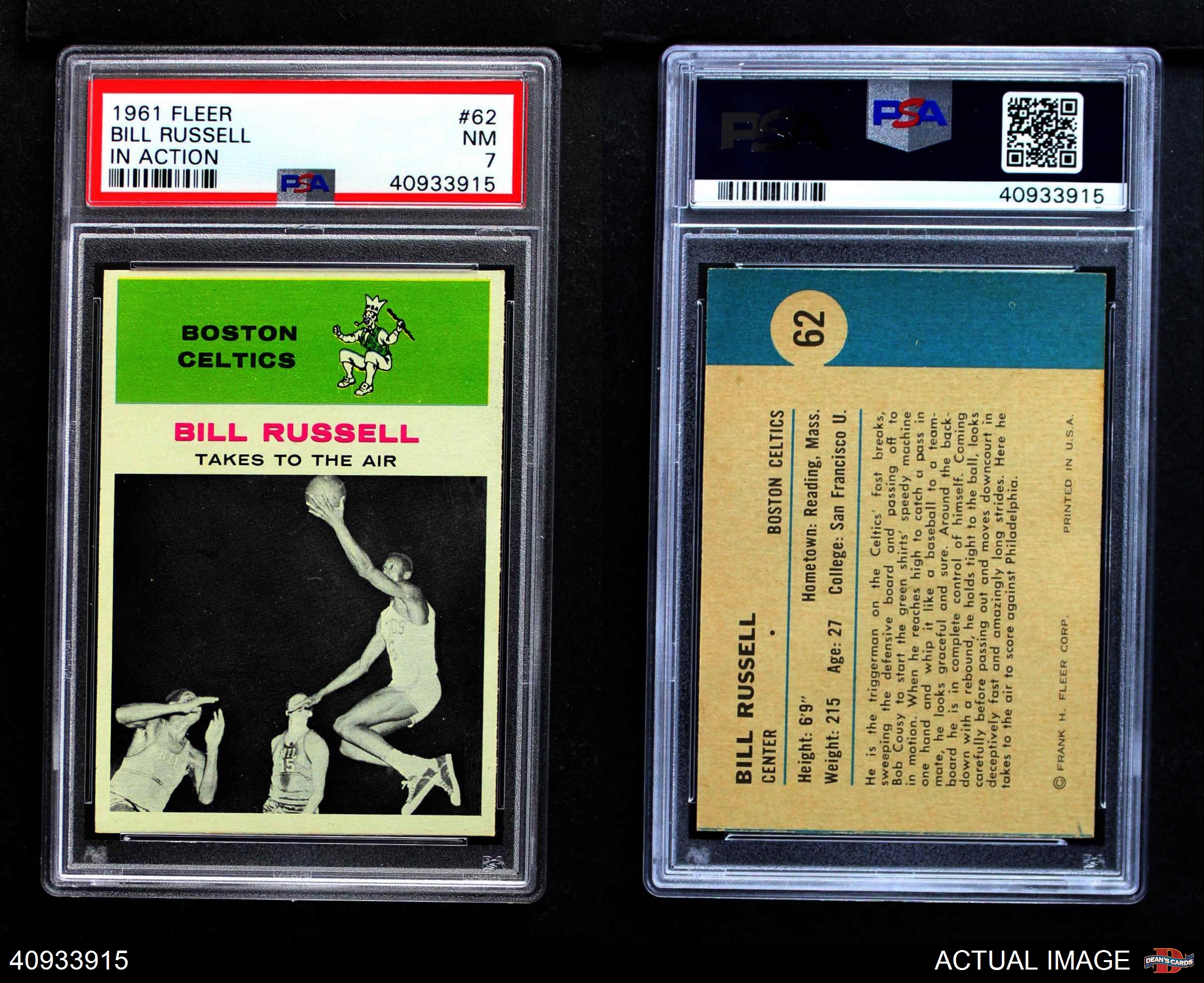 Details About 1961 Fleer 62 Bill Russell In Action Celtics San Francisco Psa 7 Nm