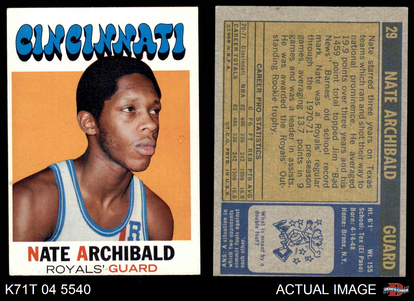 1971 Topps 29 Nate Archibald Royals Bskb Ex Ebay