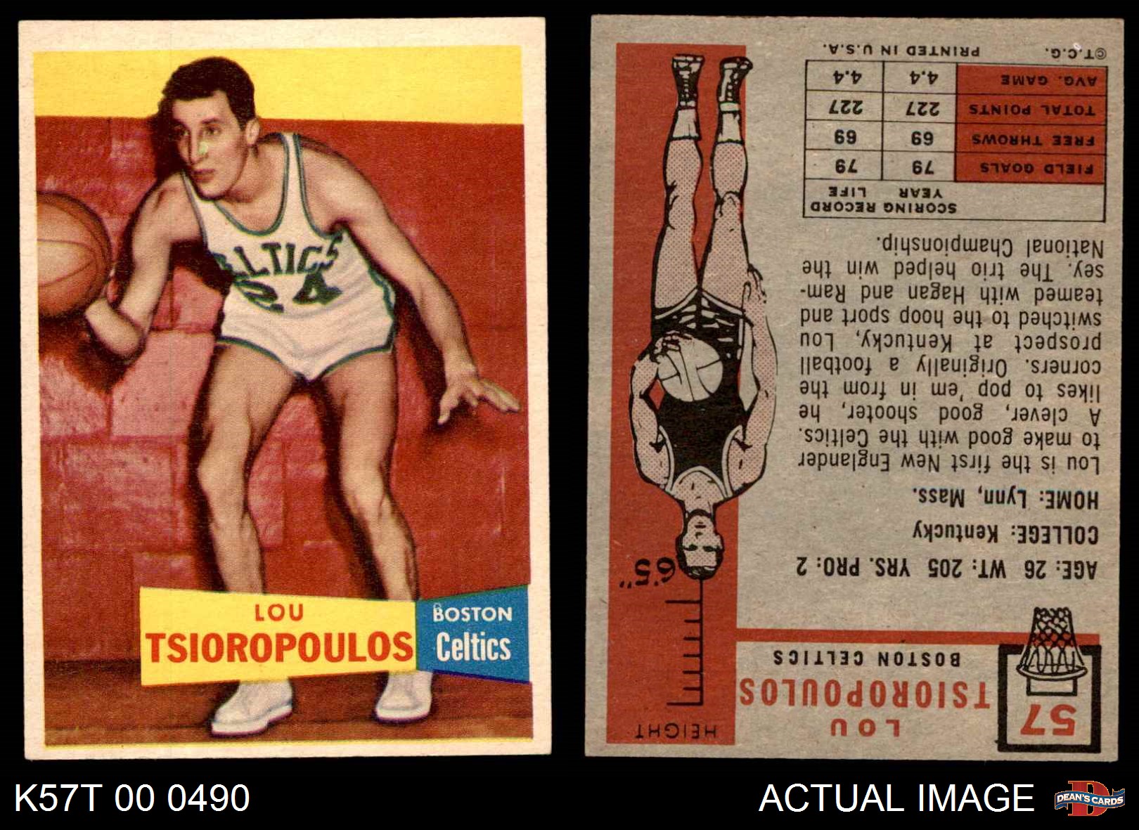 thumbnail 2 - 1957 Topps #57 Lou Tsioropoulos Celtics Kentucky  6 - EX/MT
