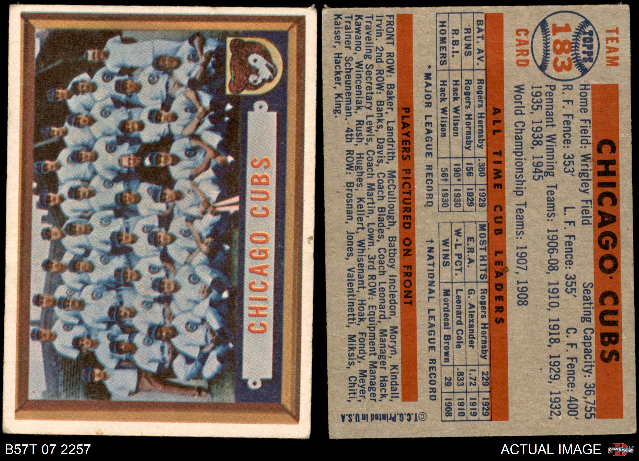 1957 Topps 1 Cubs Team 3 Vg Ebay