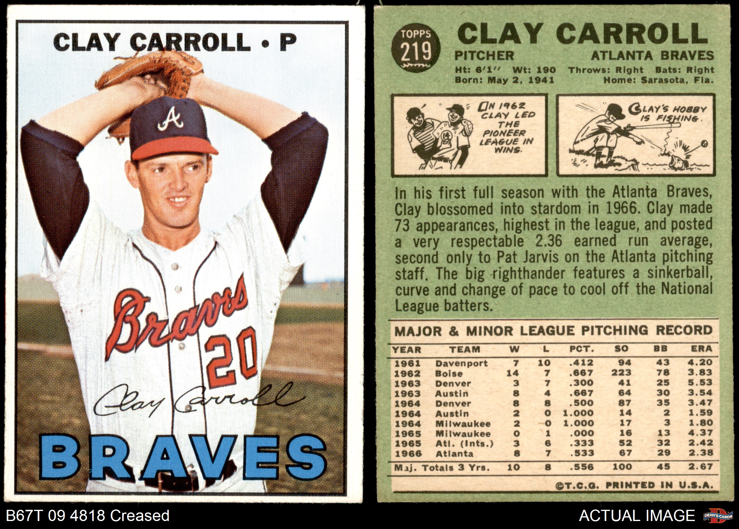 1967 TOPPS 219 Clay Carroll Braves 3 VG 1.50 PicClick