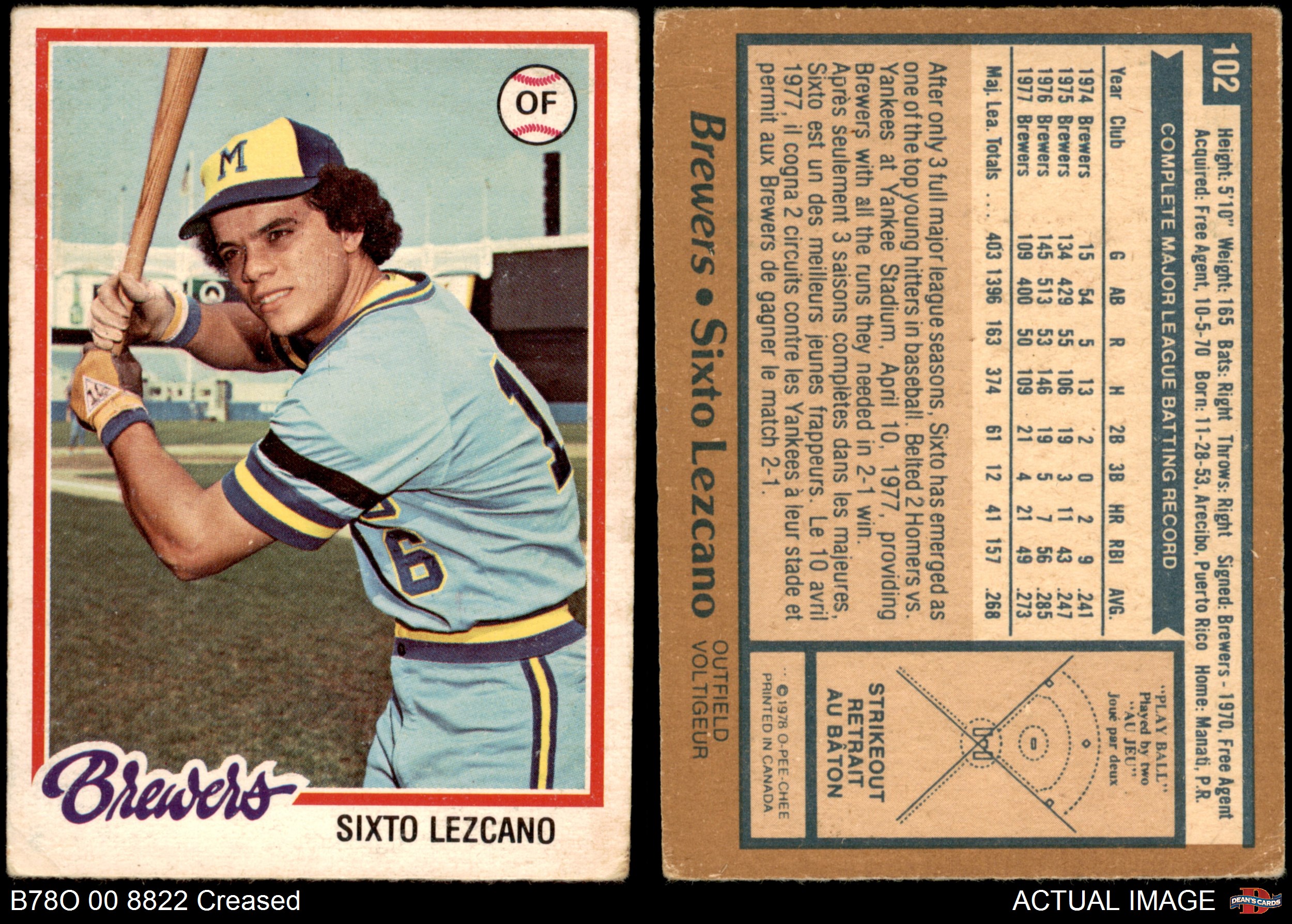 1978 SIXTO LEZCANO OPC #102 O-PEE-CHEE BREWERS *4889 - OPC