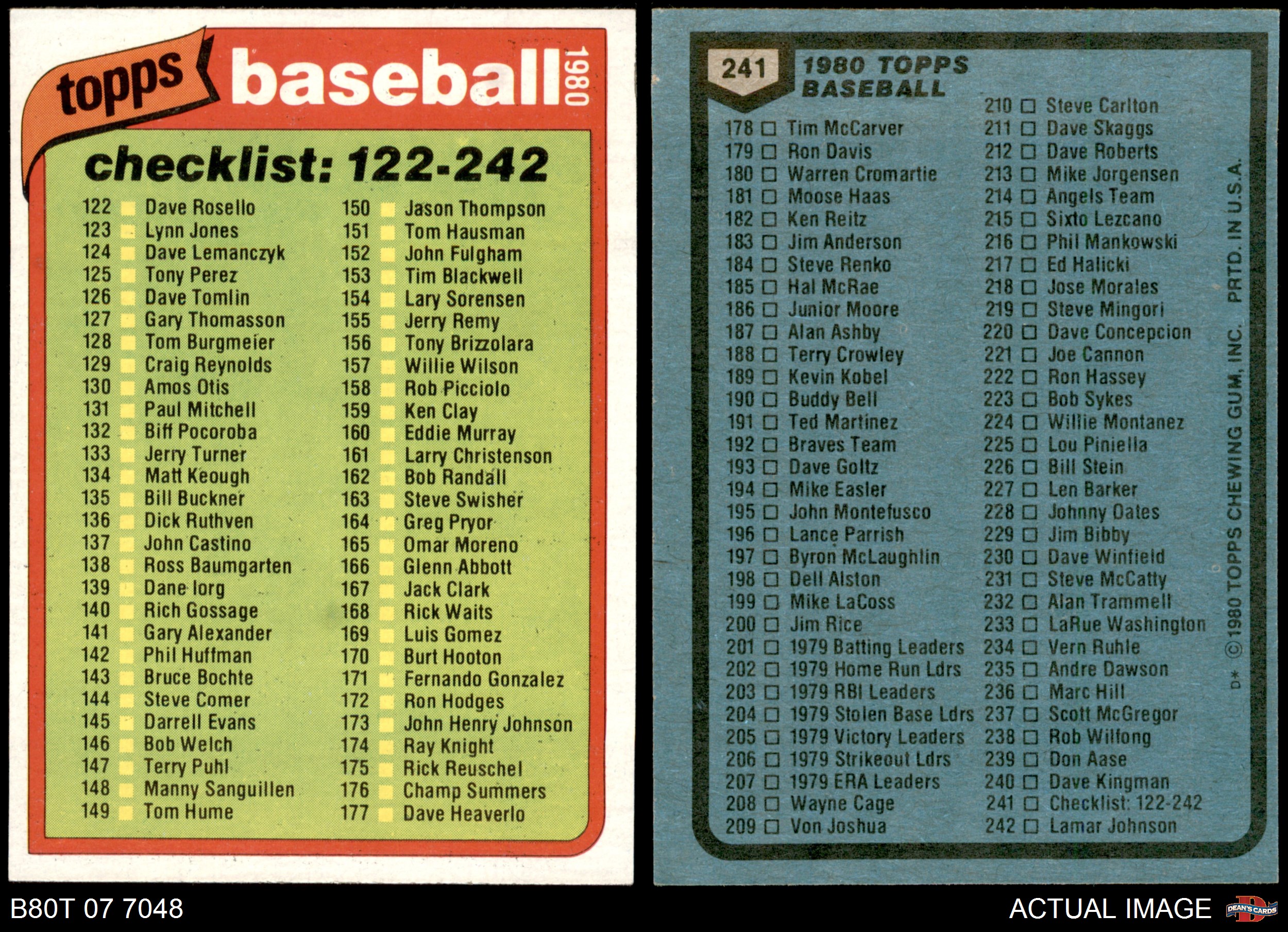 1980 Topps 241-480 EX-MT/NM Pick From List All PICTURED 