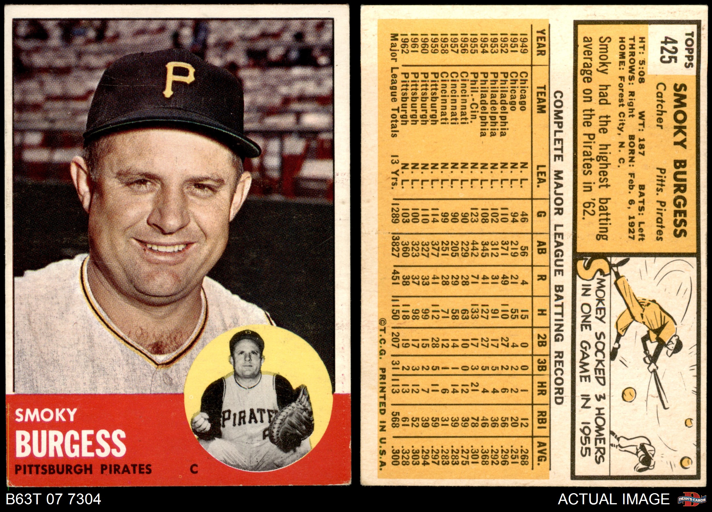 VG Pirates Baseball Card Deans Cards 3 1959 Topps # 432 Smoky Burgess Pittsburgh Pirates 
