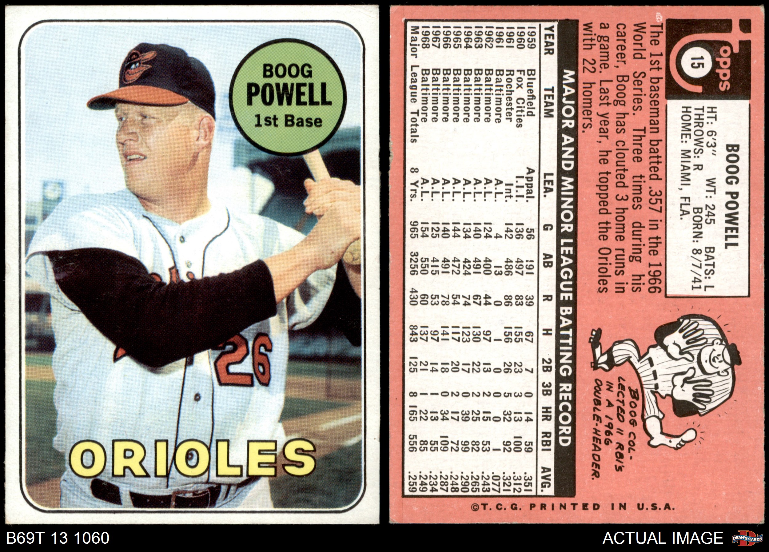 1969 Topps #15 Boog Powell Orioles 5.5 - EX+ | eBay