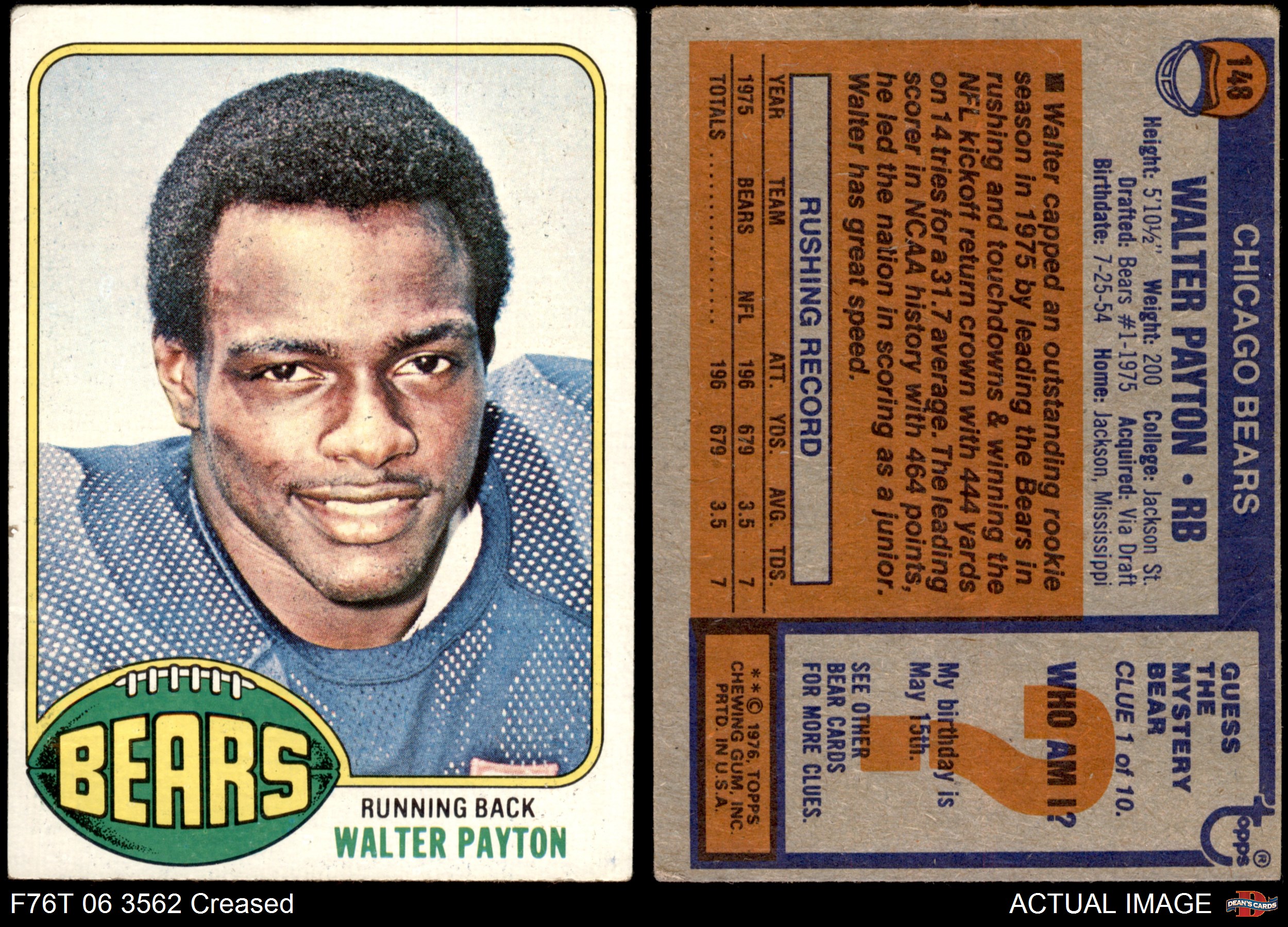 1976 Topps #148 Walter Payton Bears RC HOF Jackson St 2 - GOOD - Picture 2 of 6