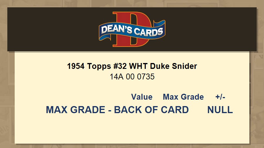 1954 Topps #32 Duke Snider - TonyeTrade